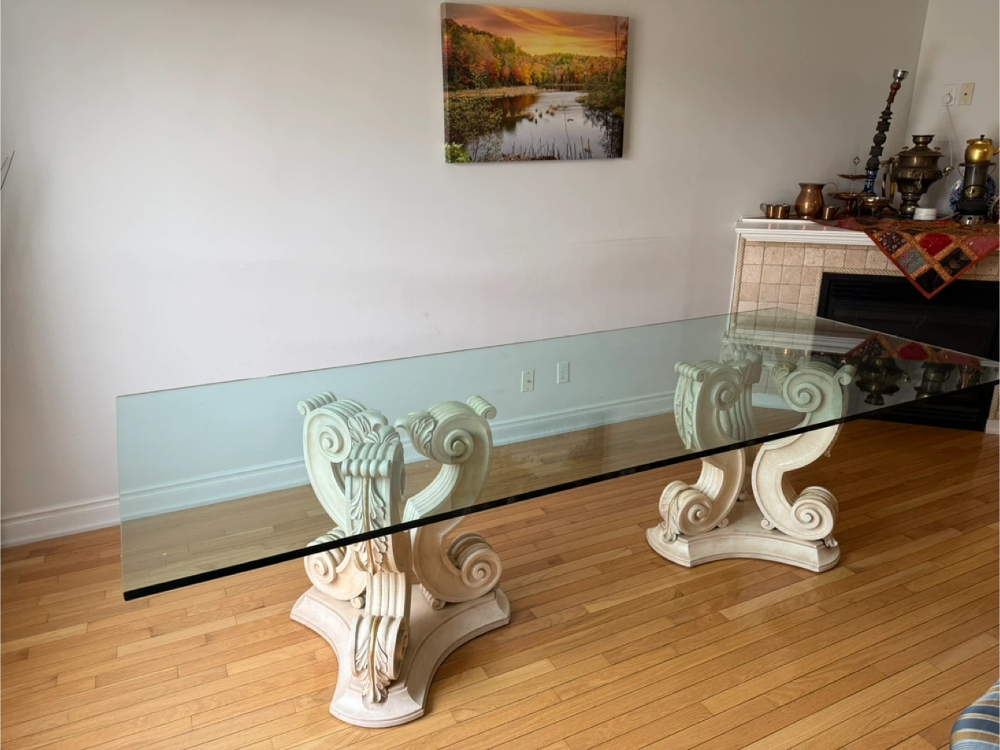 Glass Dining Table with Ornate Pedestal Bases - photo 2
