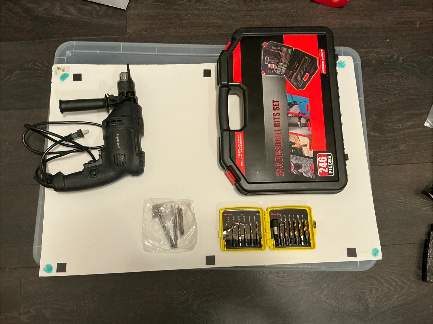 Impact Drill + 246-Piece Drill Bit Set — Like New