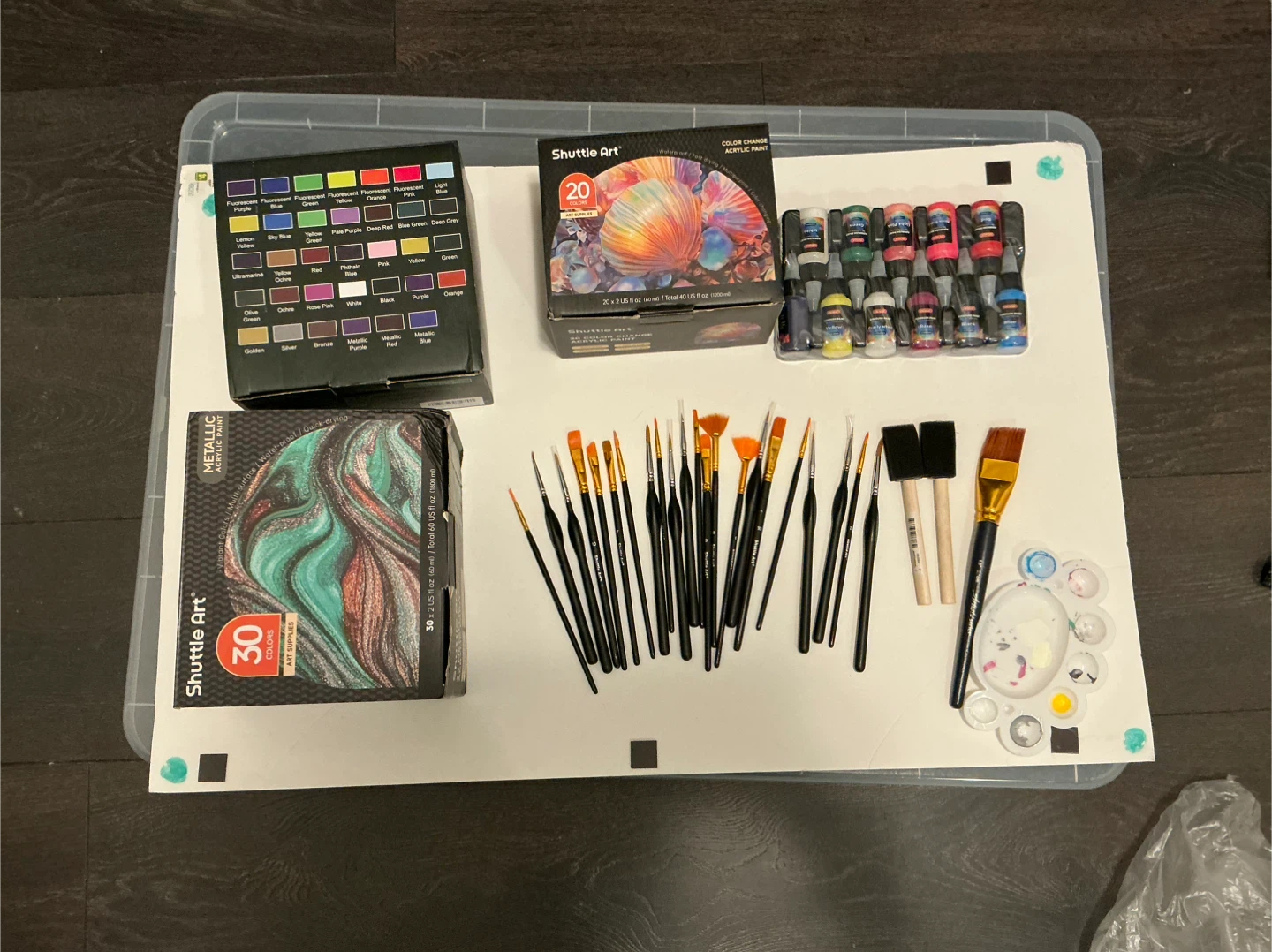 Acrylic Paint Collection + Brushes — Mostly Unused