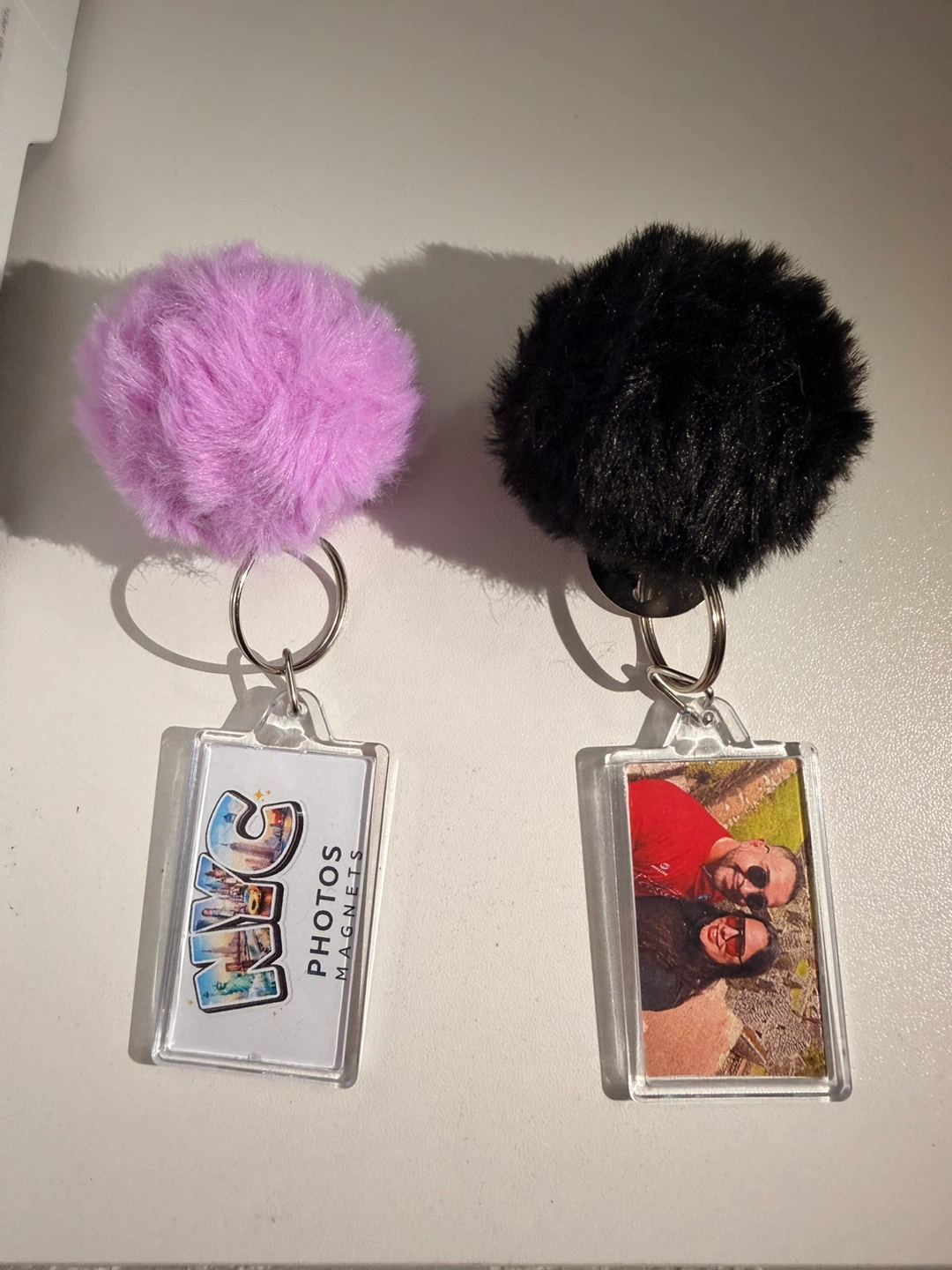 Fuzzy Pom Pom Photo Keychain