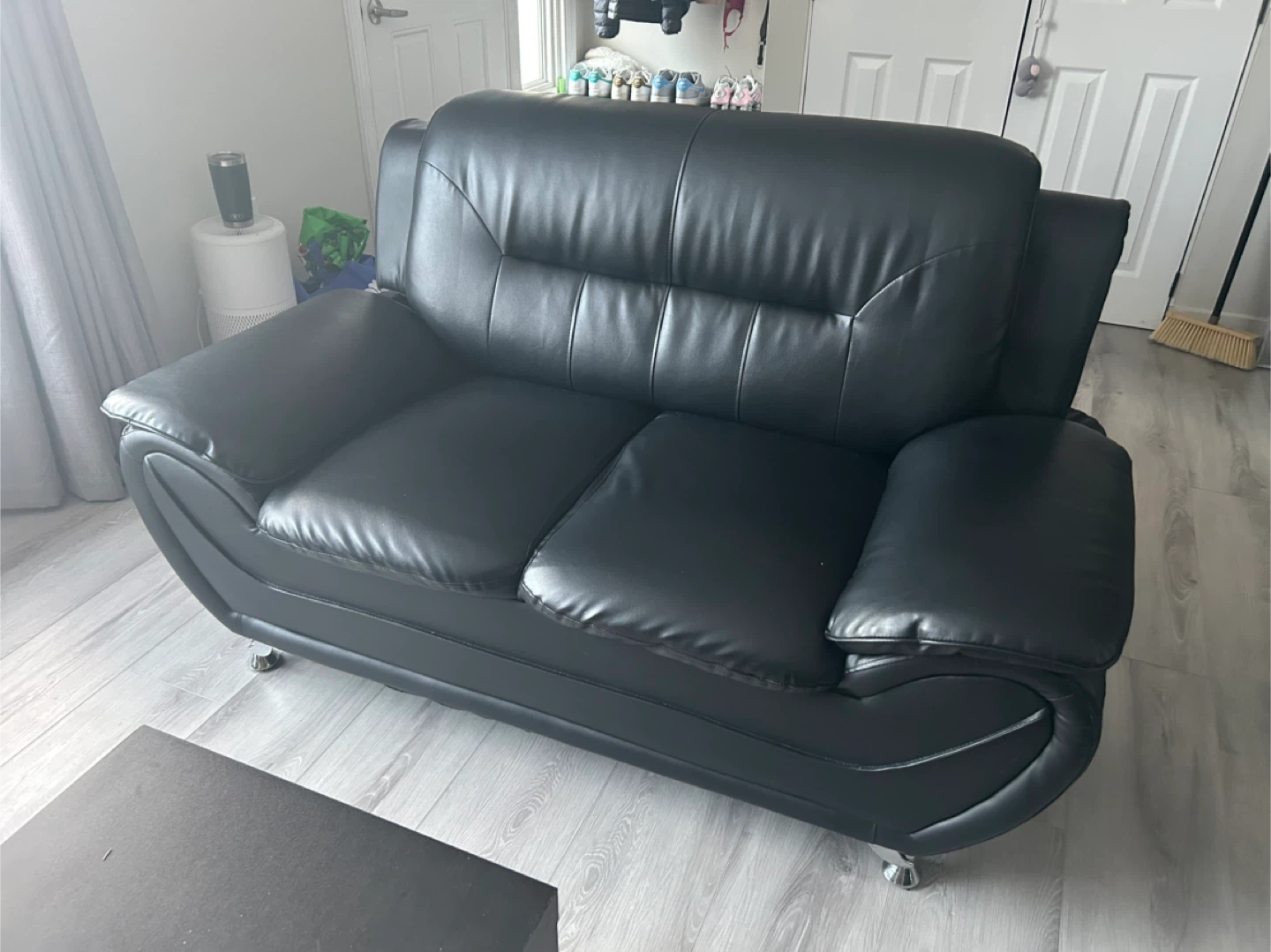 Black Faux Leather 3-Seater Sofa - photo 2