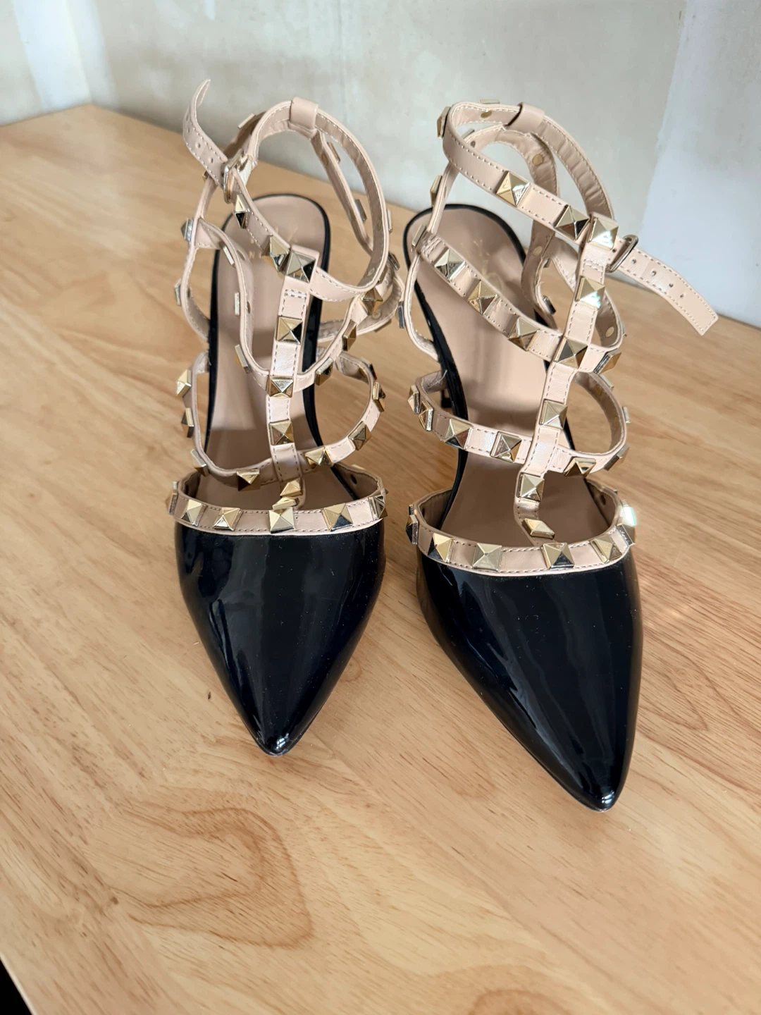 Women's Black Studded Pointed Toe Heels