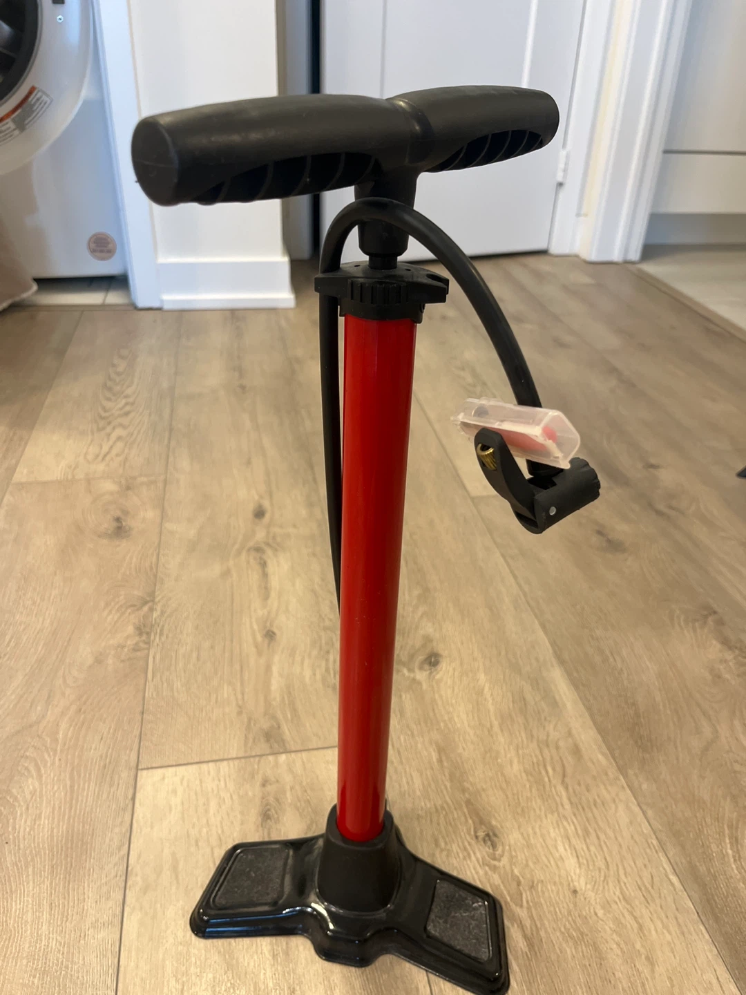 Red Floor Bike Pump with Gauge