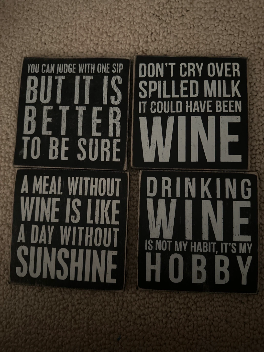 Set of 4 Decorative Wood Signs for Wine Lovers