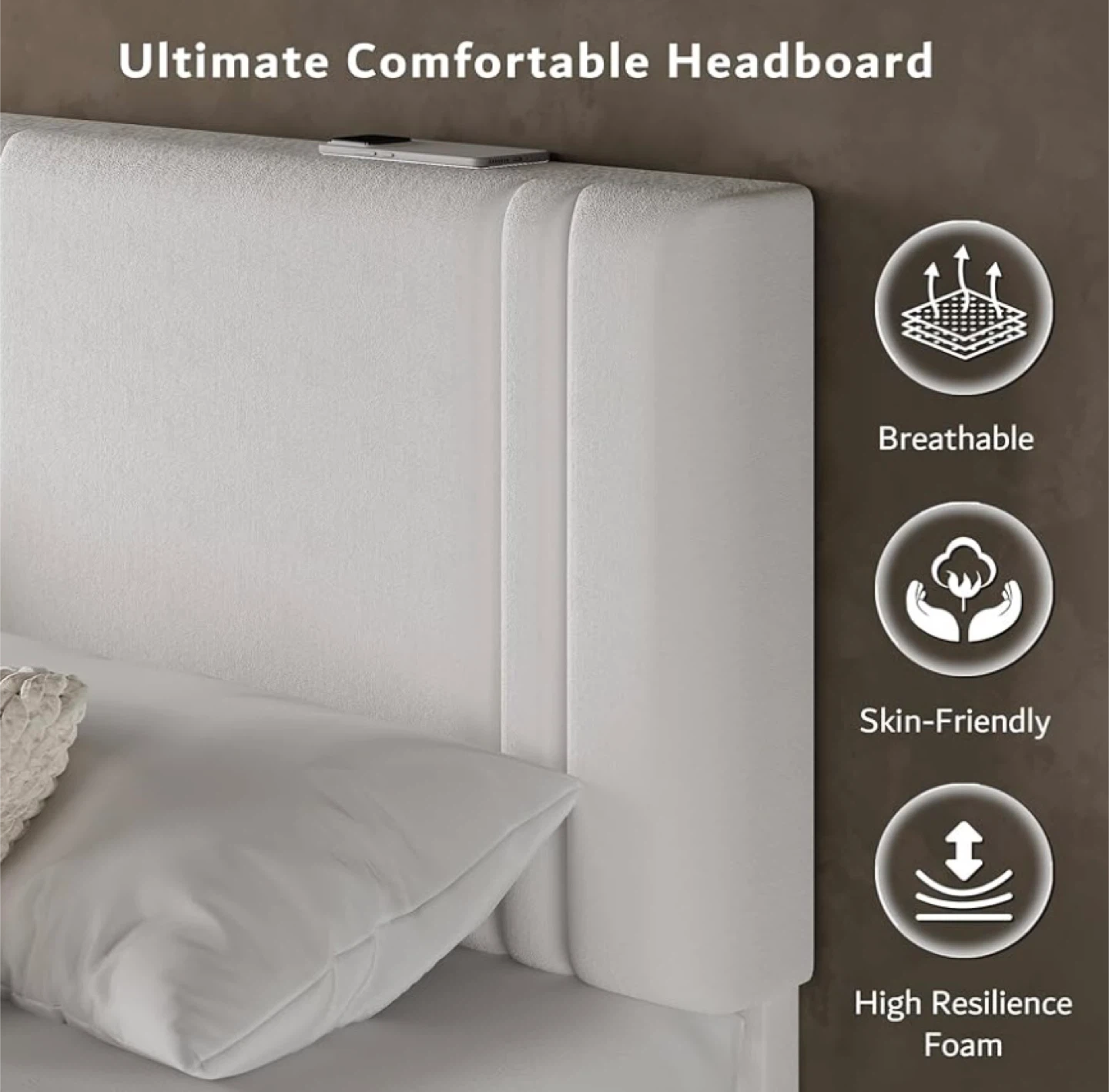 Queen Size White Upholstered Bed Frame with Headboard - photo 3