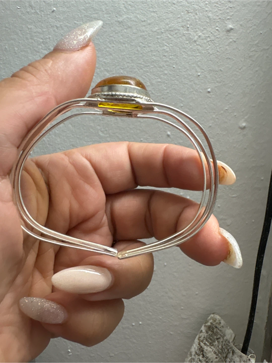 New Silver Tone Cuff Bracelet with Amber Stone - photo 2