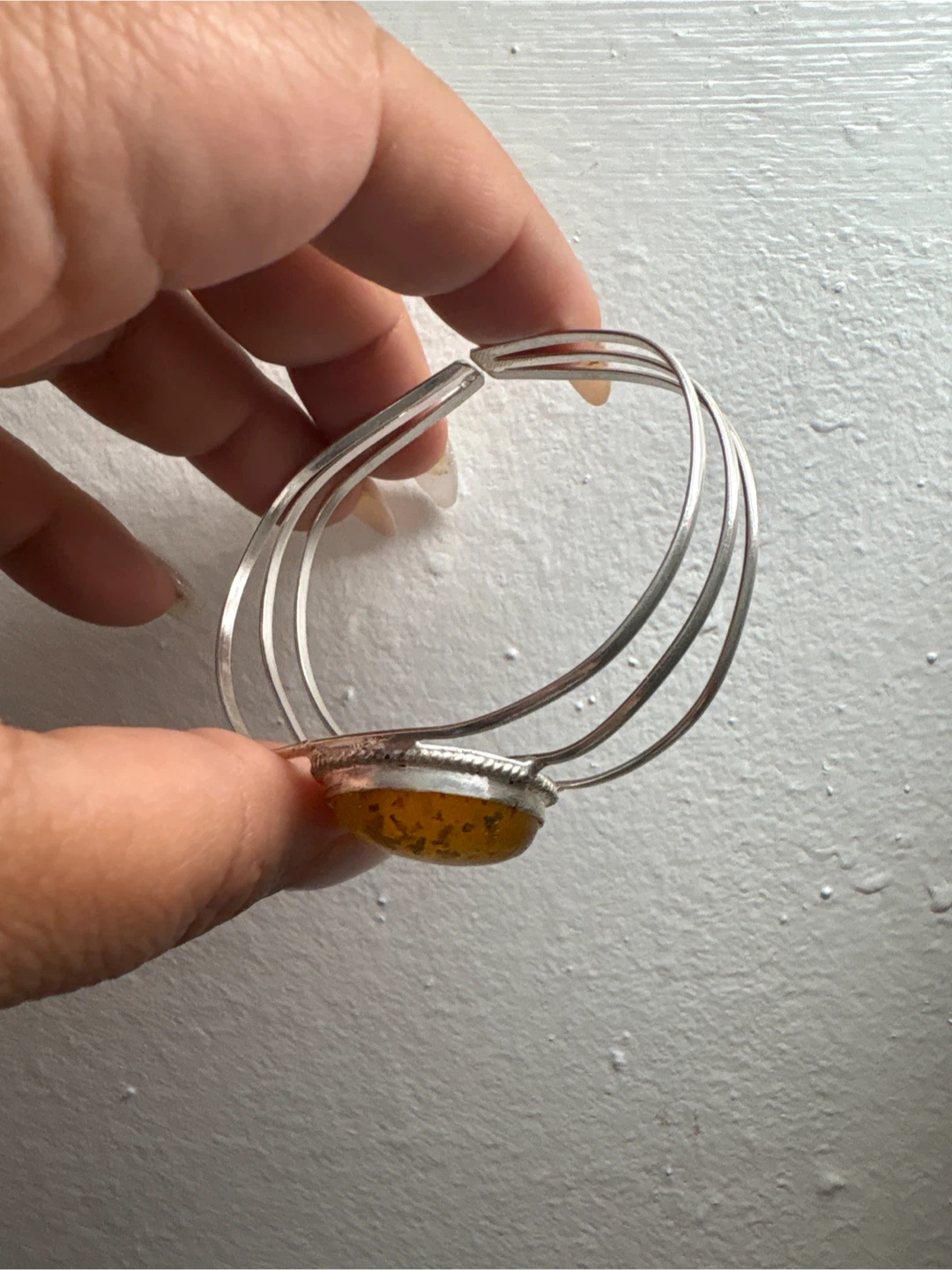 New Silver Tone Cuff Bracelet with Amber Stone - photo 3