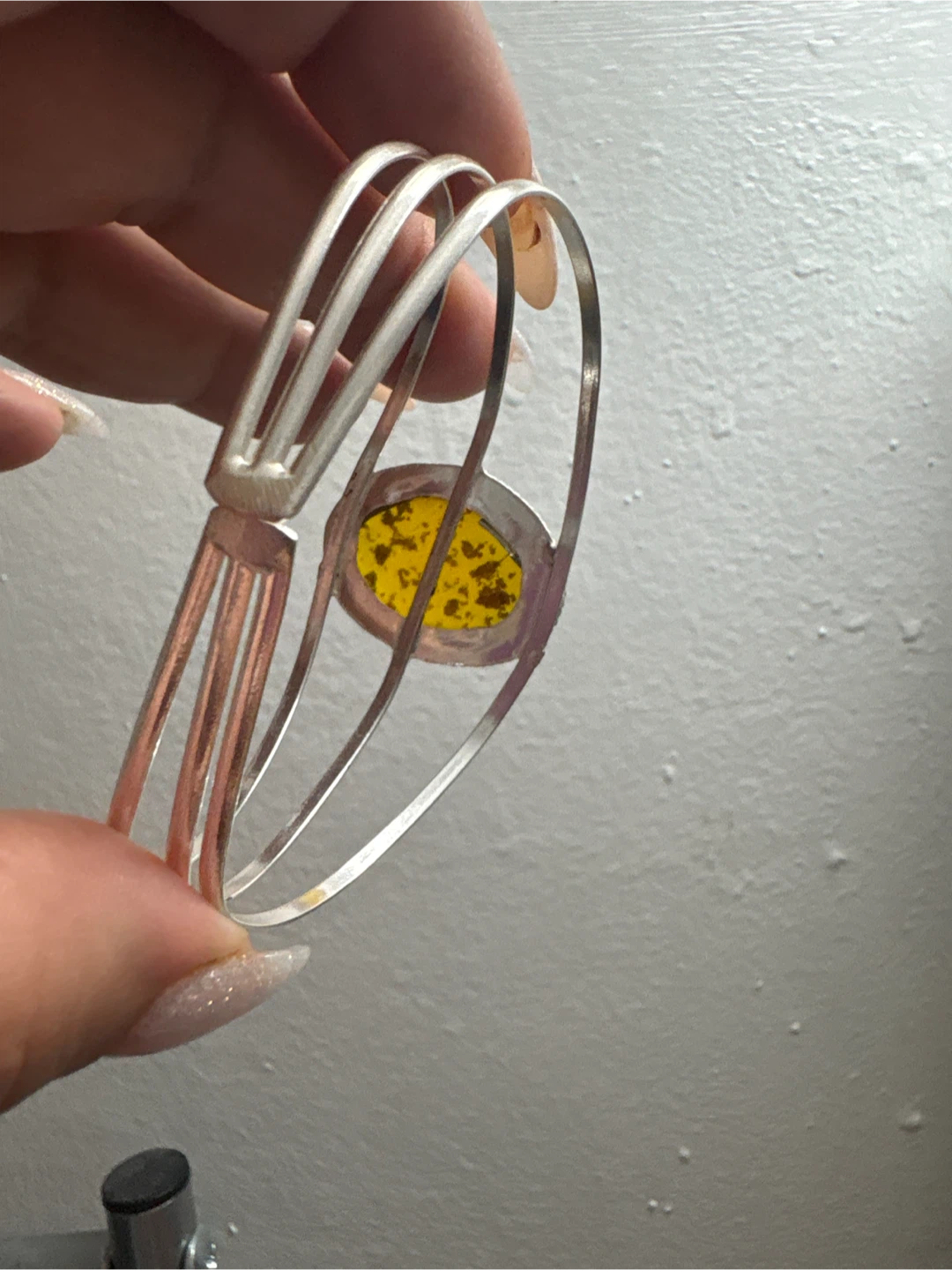 New Silver Tone Cuff Bracelet with Amber Stone - photo 4