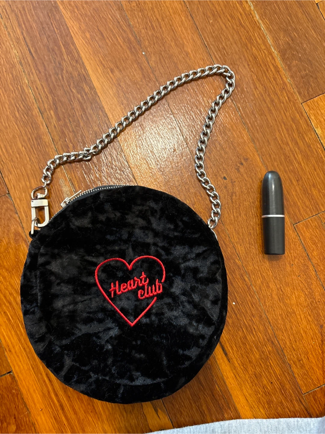 Black Velour Round Bag with "Heart Club" Embroidery - photo 2