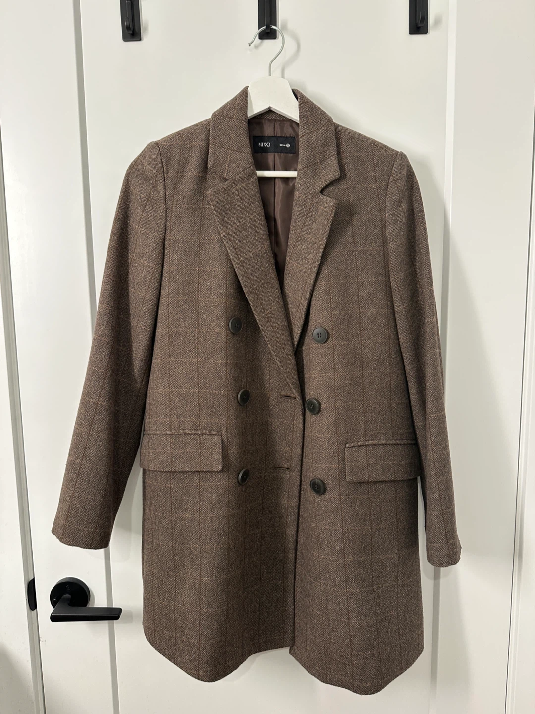 Mixxo Brown Plaid Double-Breasted Blazer - Size S