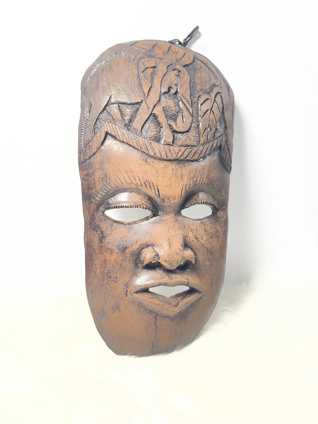 Vintage Carved Wooden Mask with Elephants - photo 4