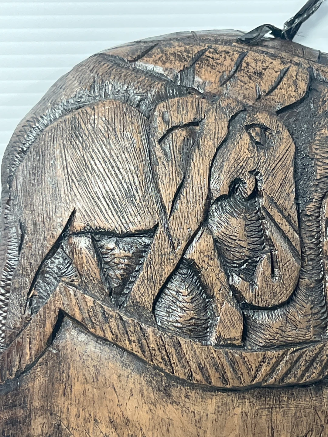 Vintage Carved Wooden Mask with Elephants - photo 3