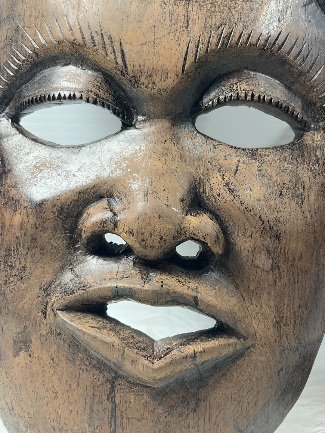 Vintage Carved Wooden Mask with Elephants - photo 2