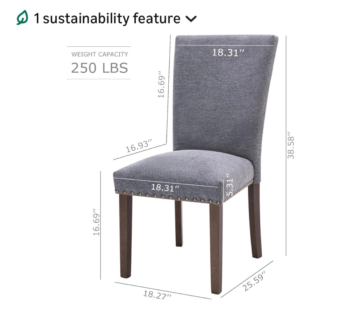 Gray Upholstered Dining Chair Set of 4 with Nailhead Trim - photo 2