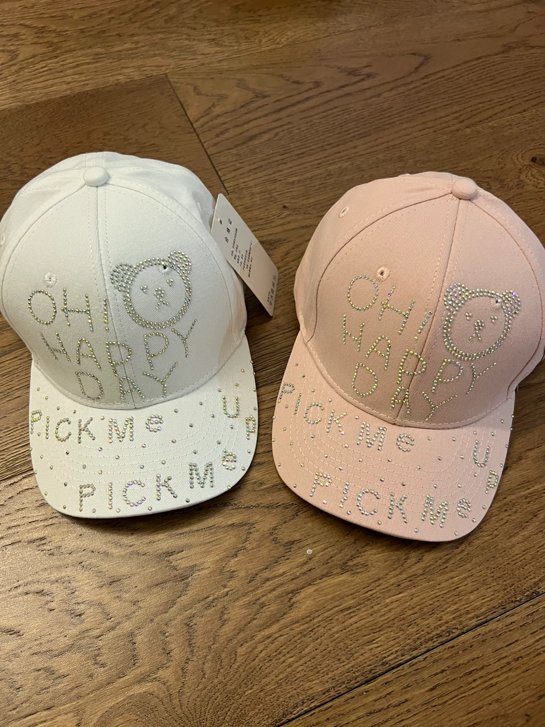 Kids' Baseball Caps with Rhinestone Bear Design