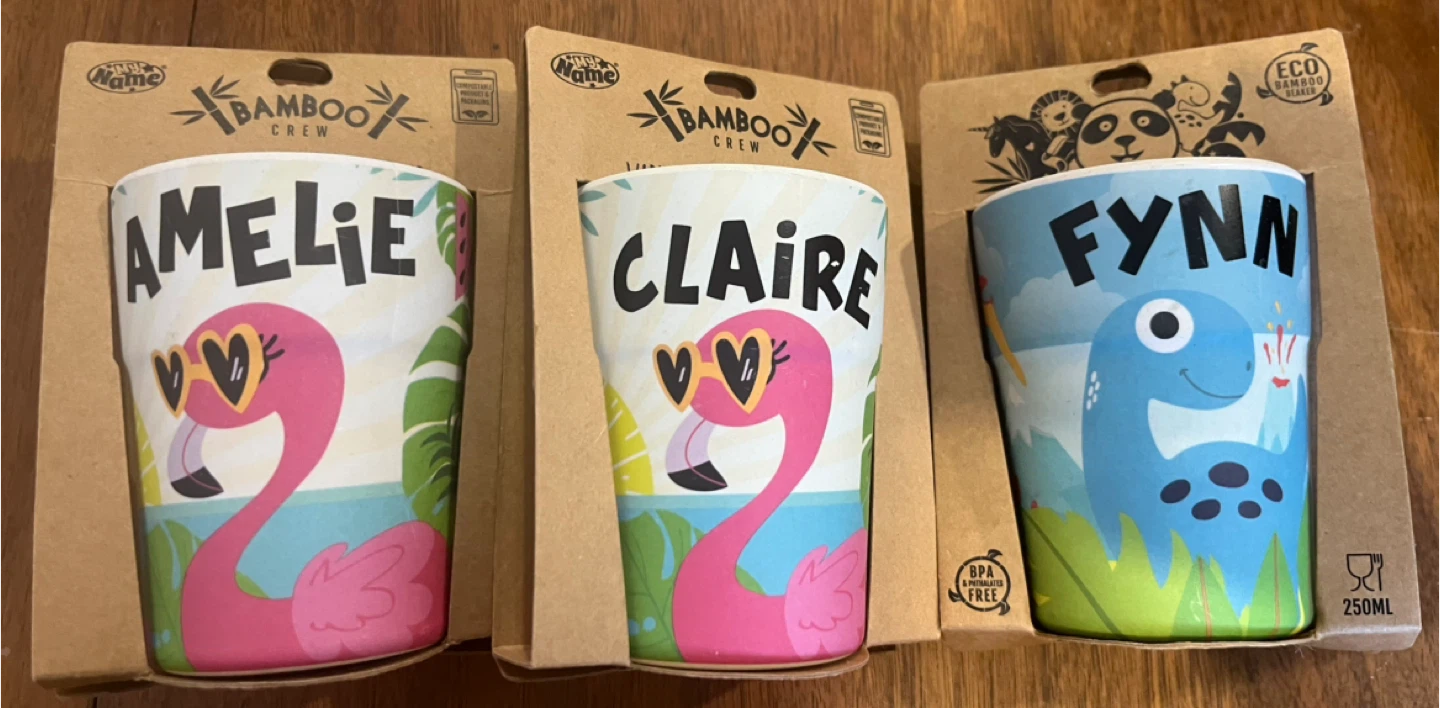Bamboo kids cups/ beakers with names