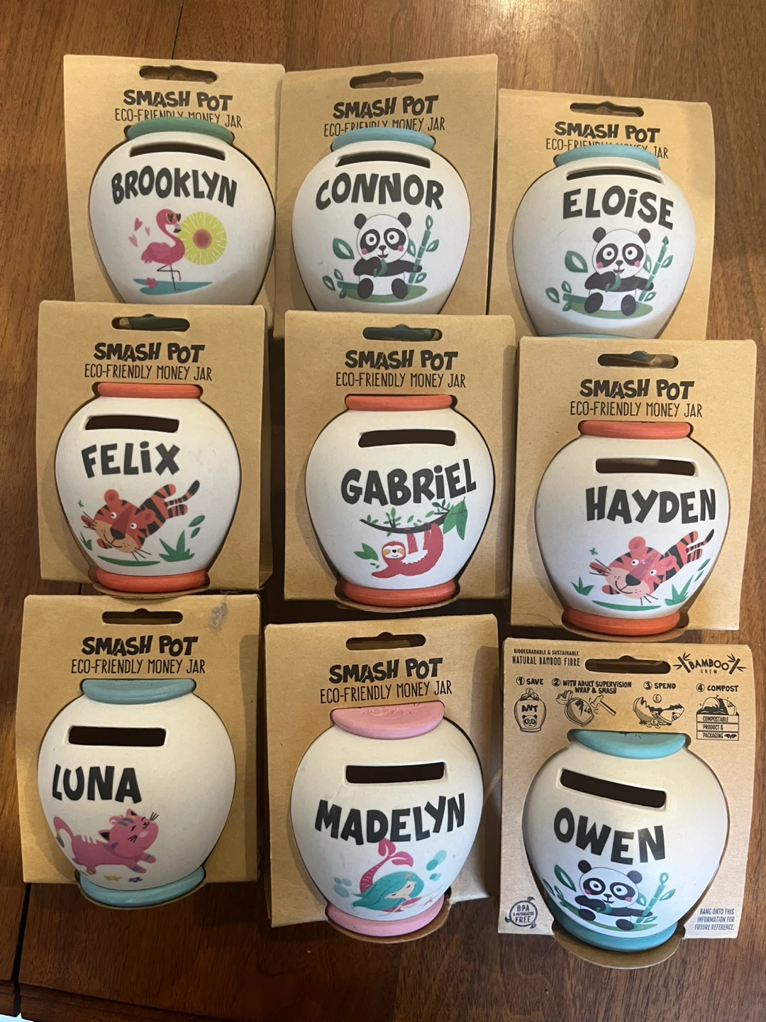 Bamboo Money Jars for kids - named