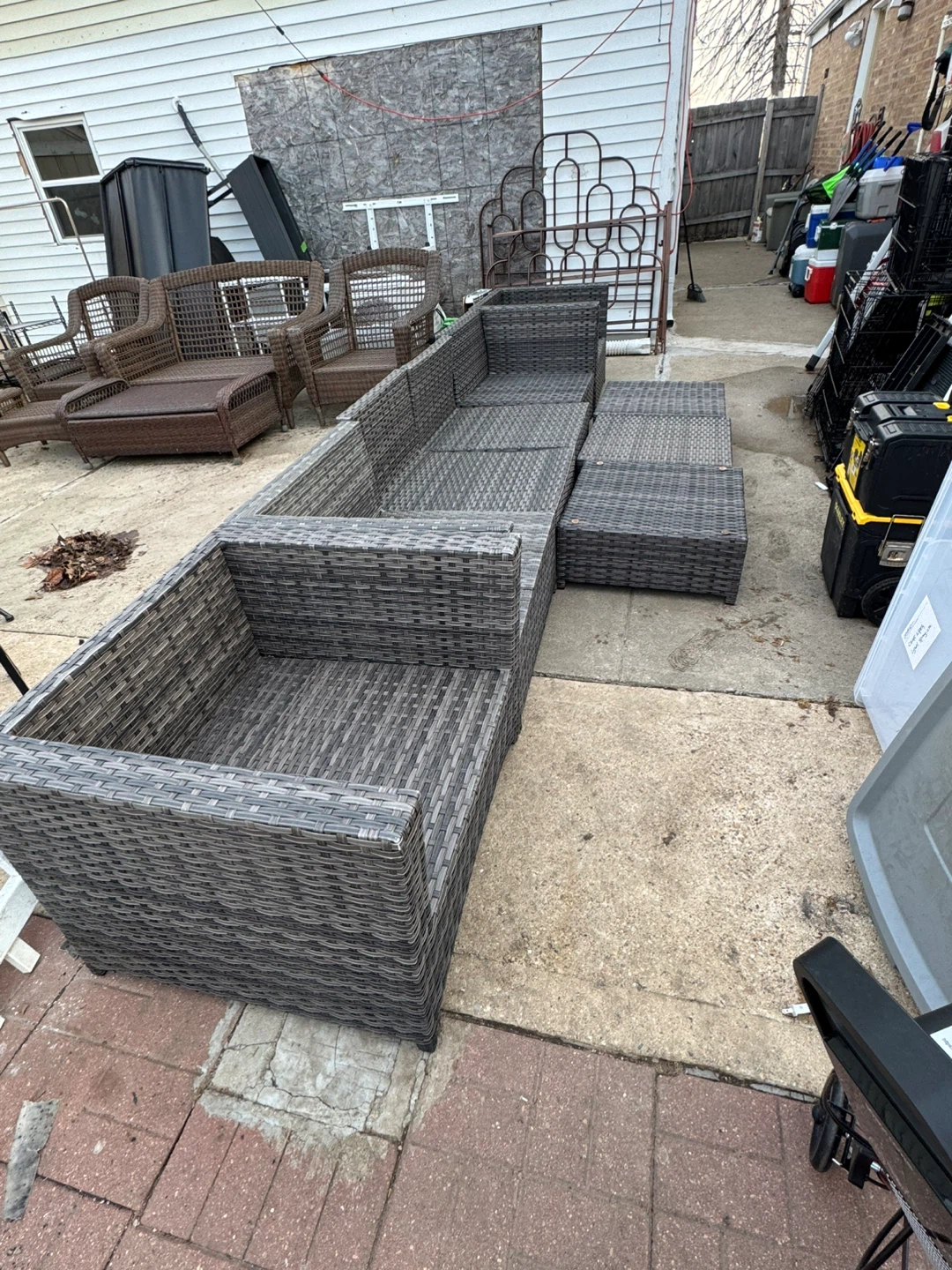 Gray Wicker Sectional Outdoor Sofa with Ottomans - photo 3