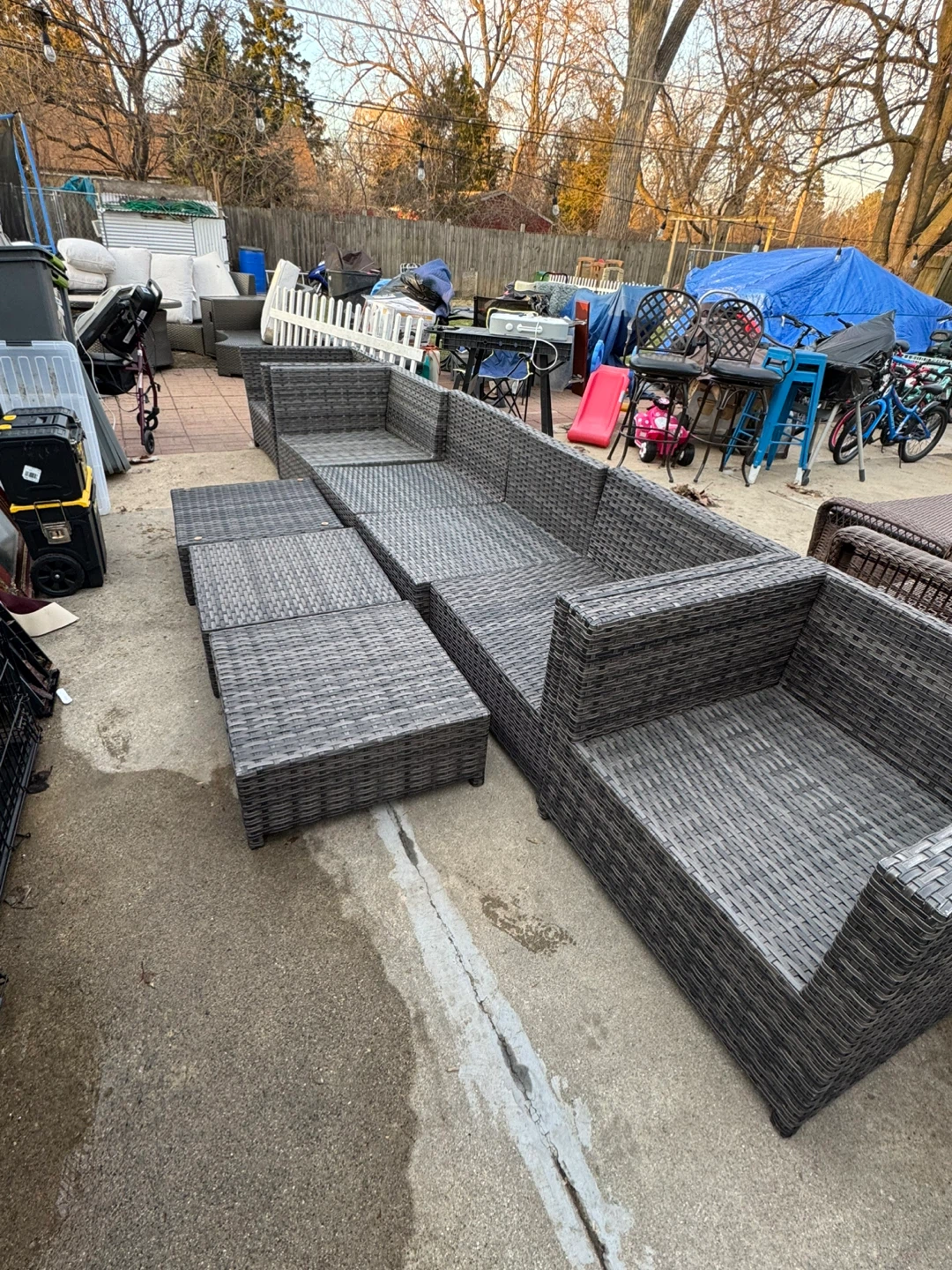 Gray Wicker Sectional Outdoor Sofa with Ottomans - photo 2