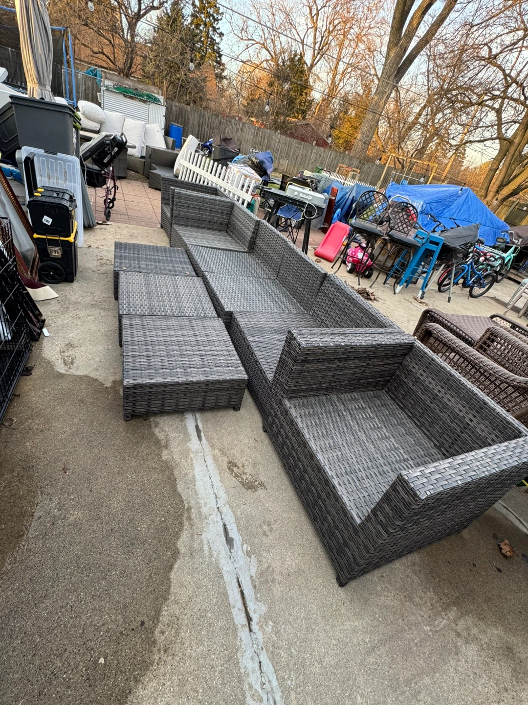 Gray Wicker Sectional Outdoor Sofa with Ottomans