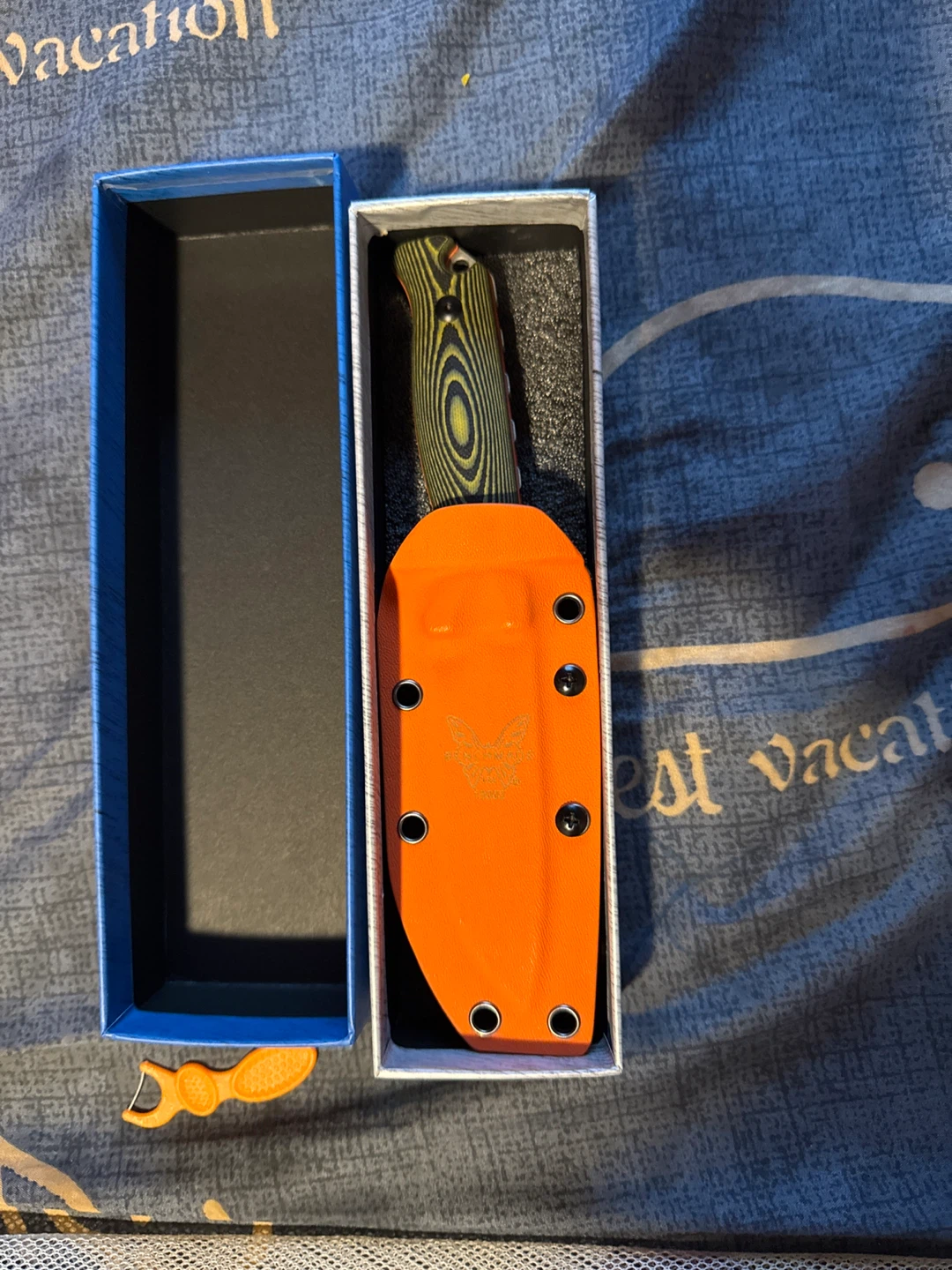 Benchmade S90V Fixed Blade Knife with Orange Sheath