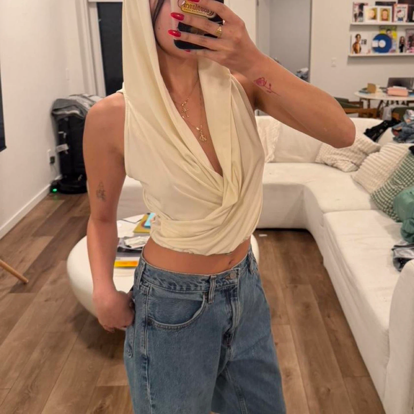Zara Cream Drape Hooded Halter Top