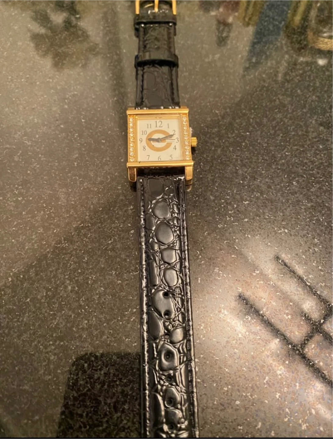 Women's Square Watch with Black Leather Band