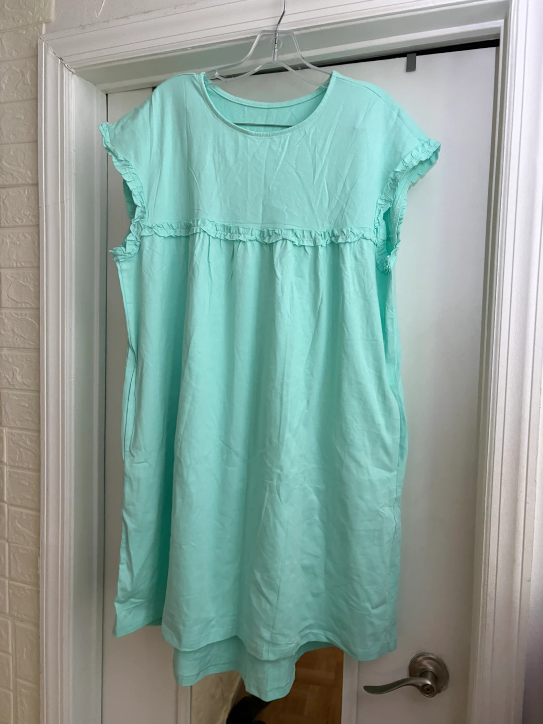 Ruffle Neck Short Sleeve Dress with Pockets - photo 3