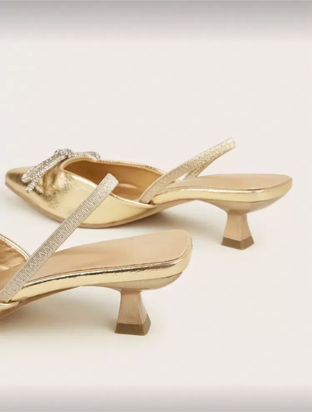 Gold Slingback Heels with Rhinestone Bows - photo 2