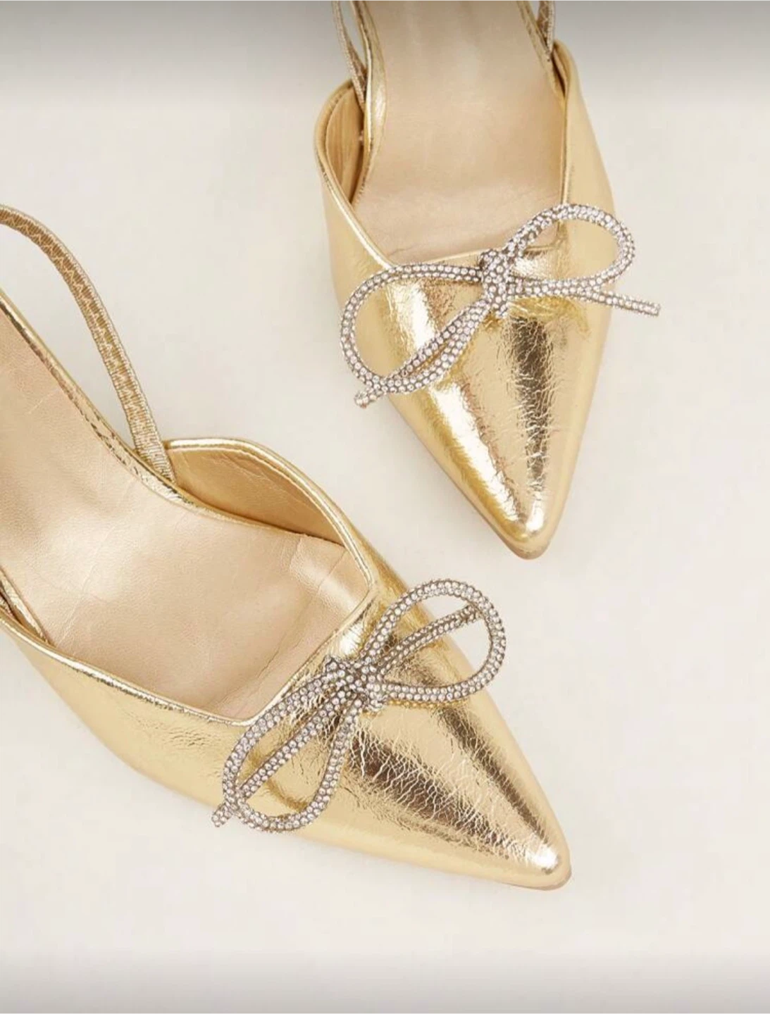 Gold Slingback Heels with Rhinestone Bows - photo 3