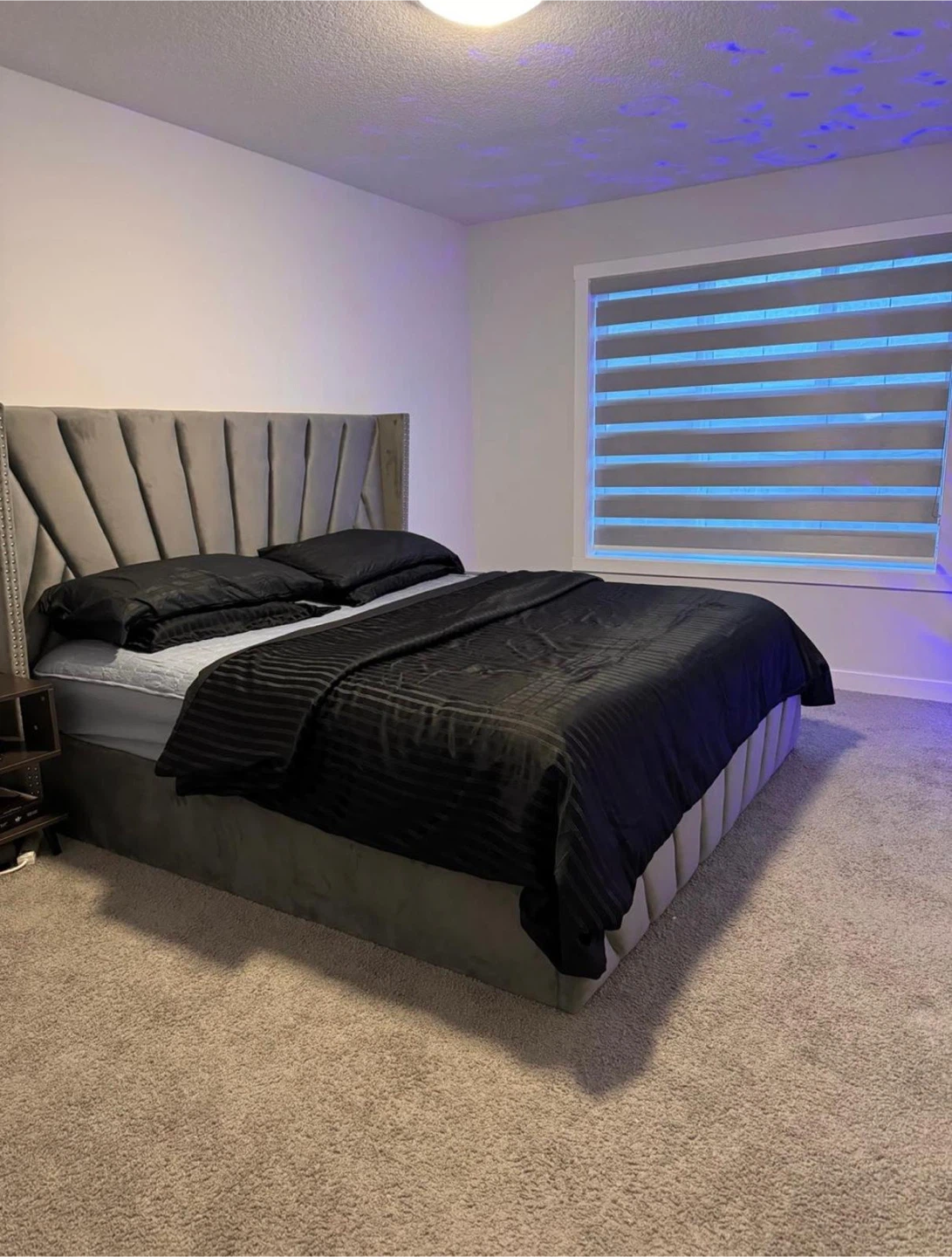 Grey Velvet Upholstered King Bed Frame with Headboard