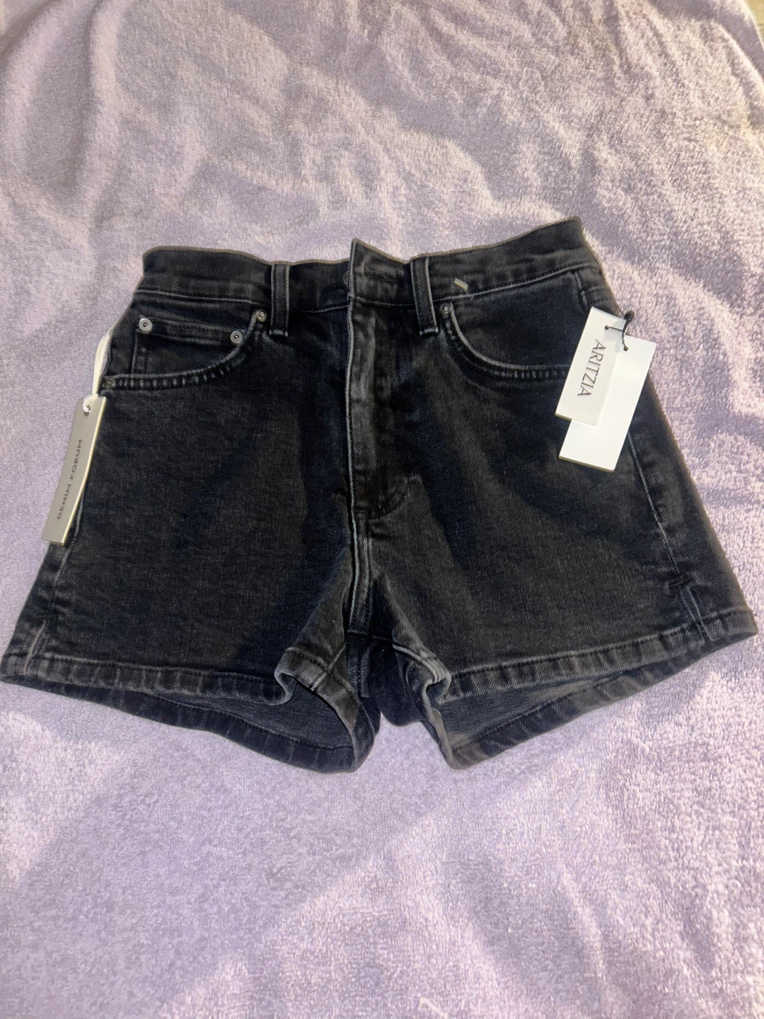 aritzia black denim shorts