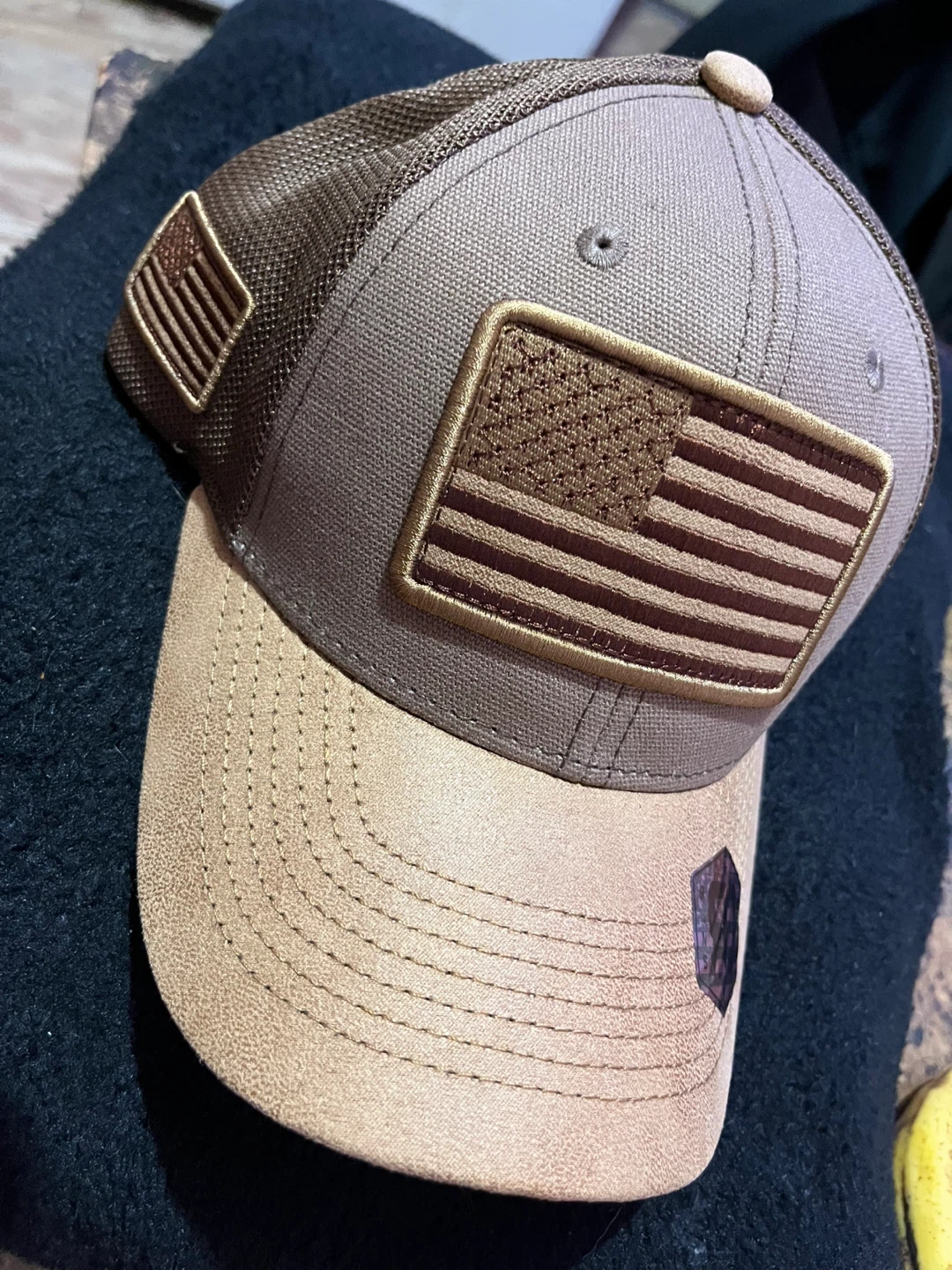 Brown Trucker Hat with American Flag Patch - photo 3