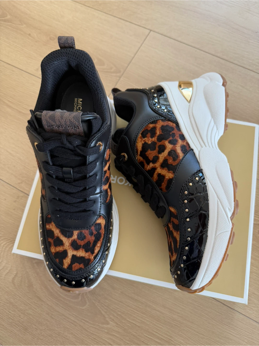 Michael Kors Black Leopard Studded Sneakers - photo 3