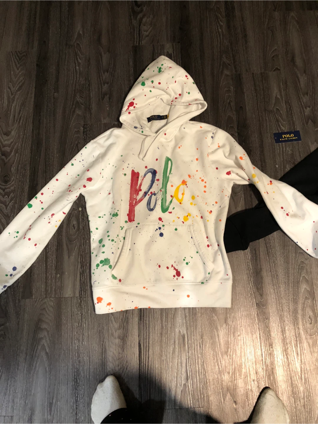 Polo Ralph Lauren White Splatter Paint Hoodie Size S
