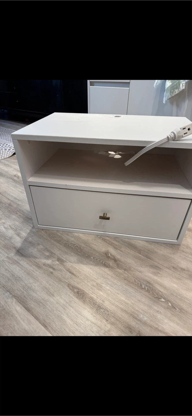 White Nightstand with Drawer and Cable Management