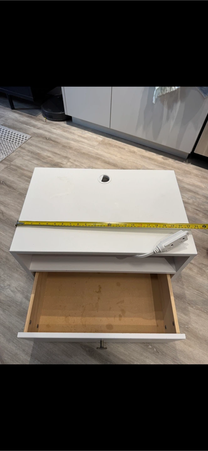 White Nightstand with Drawer and Cable Management - photo 2