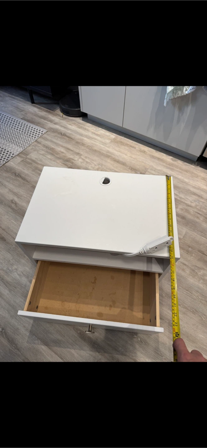 White Nightstand with Drawer and Cable Management - photo 4