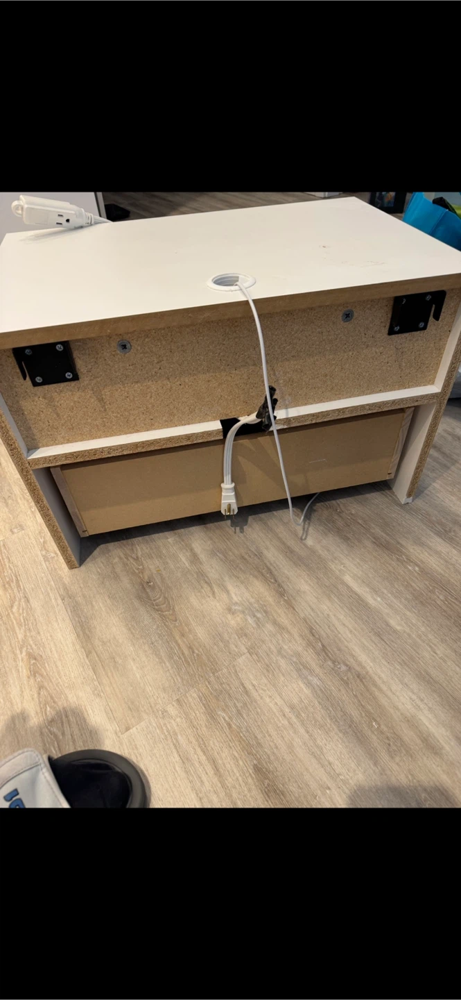 White Nightstand with Drawer and Cable Management - photo 5