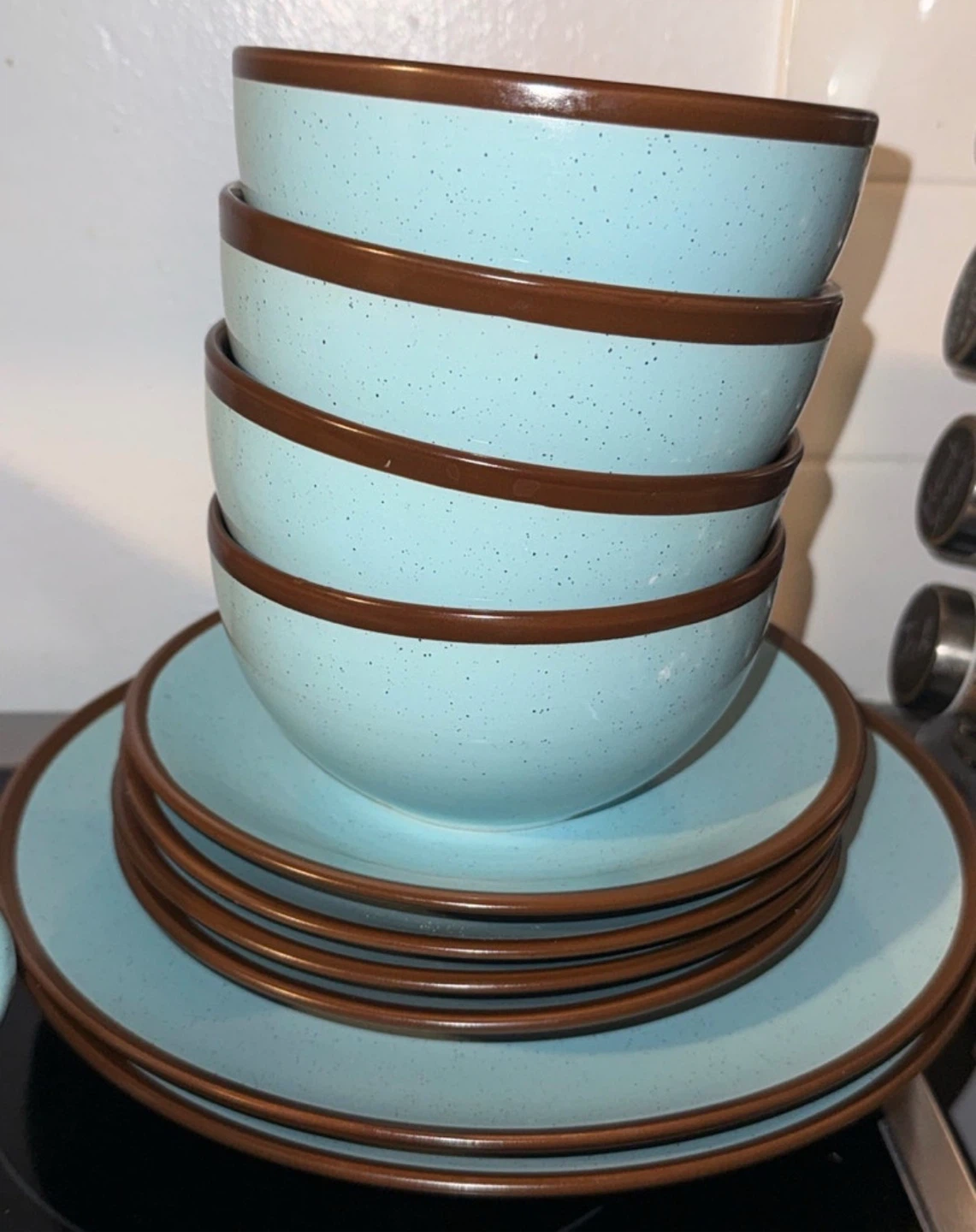 (Moving Sale) Light Blue Speckled Ceramic Mugs and Bowls