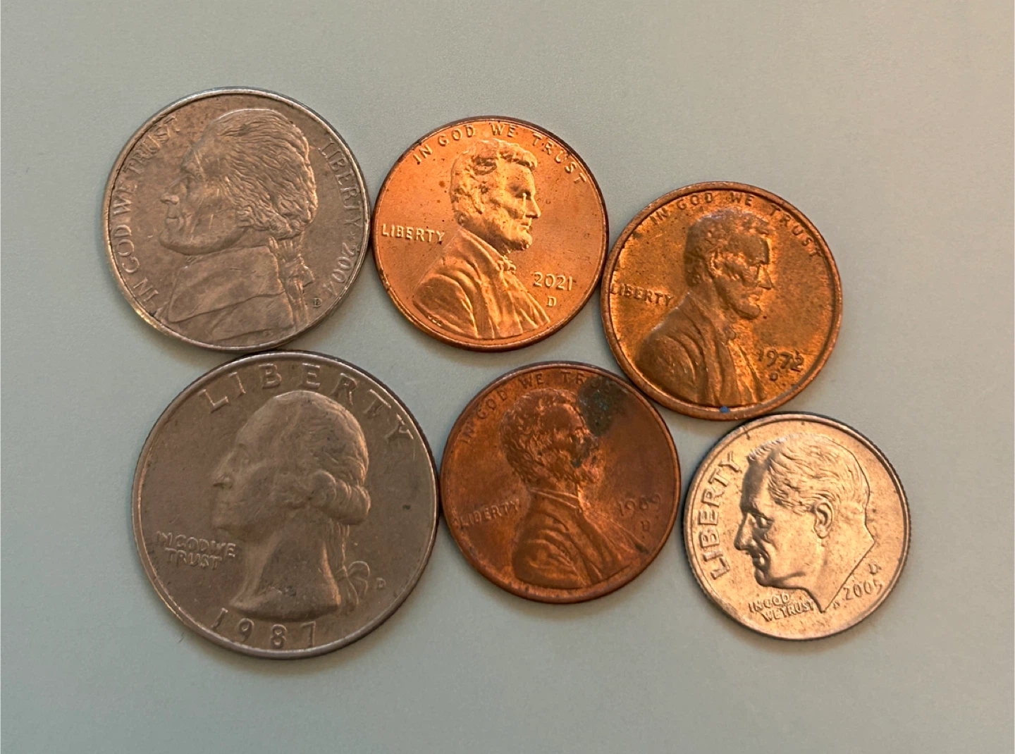 Assorted US Coins - Pennies, Nickel, Dime, Quarter
