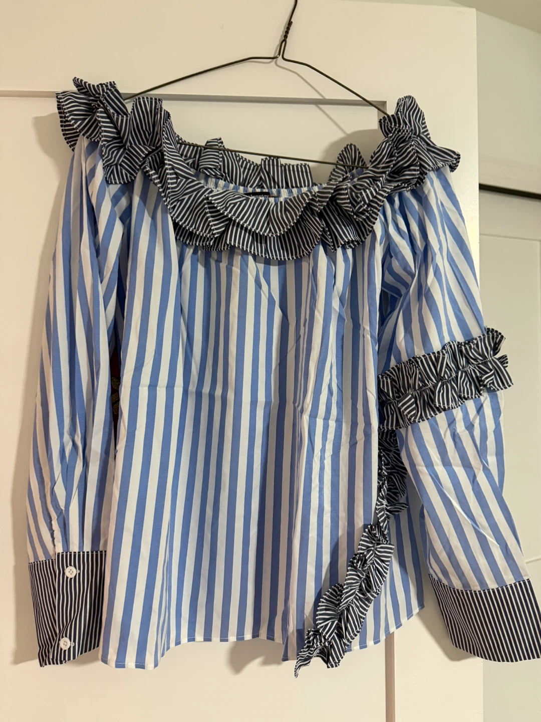 Vivid Importers Off-the-Shoulder Striped Ruffle Blouse - Size M