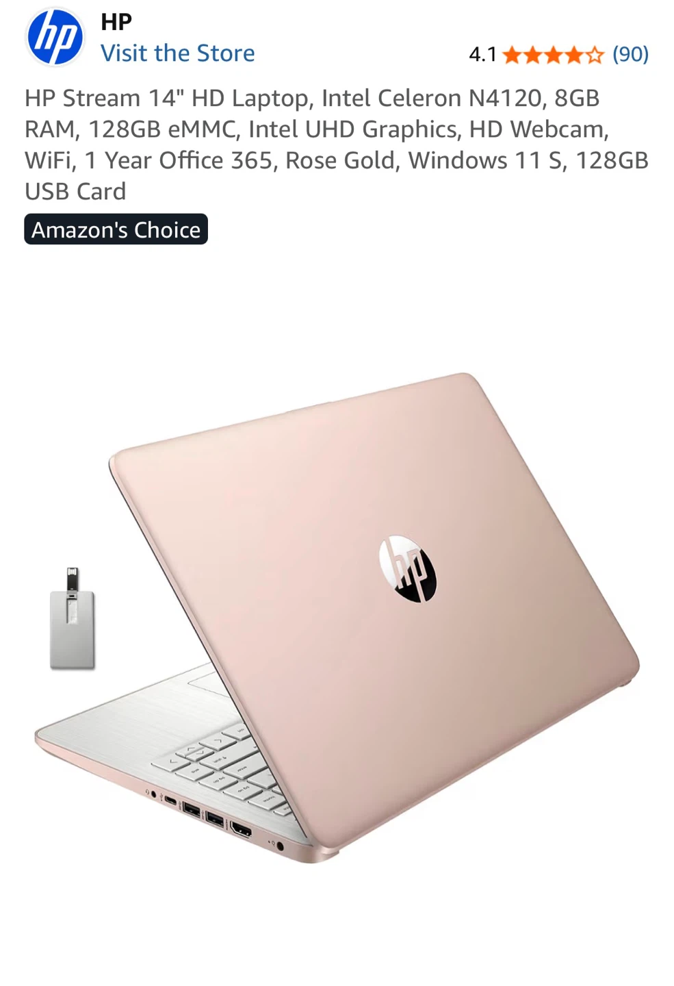 HP Stream 14" HD Laptop Rose Gold