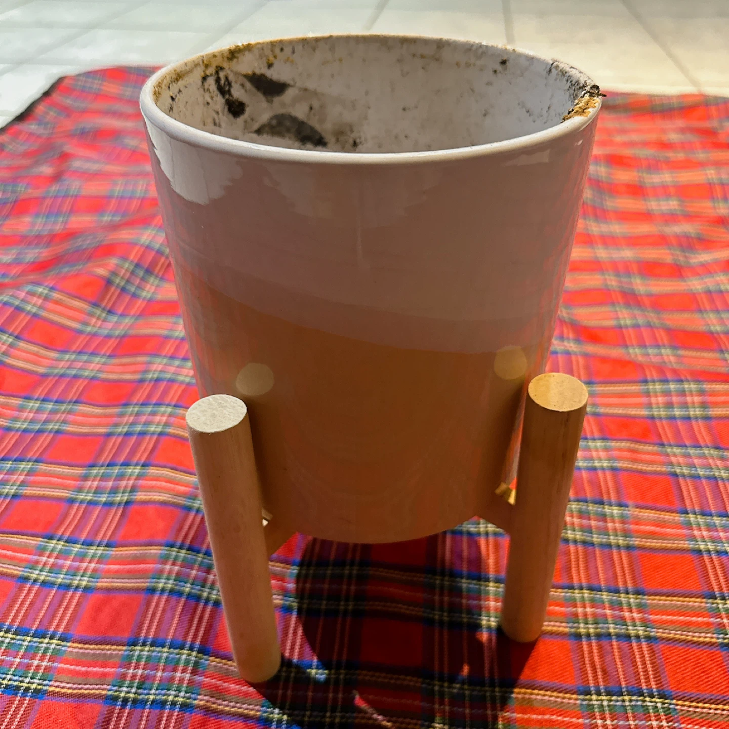 Ceramic Planter with Wooden Stand