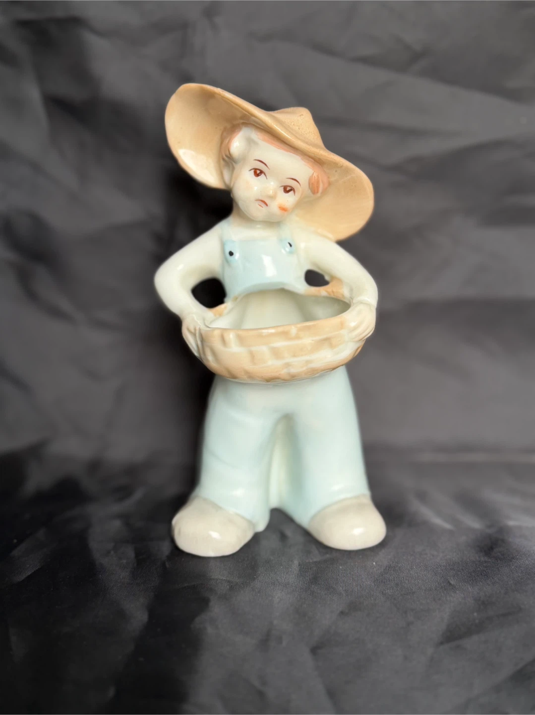 Vintage Boy with a Basket wall pocket/planter
