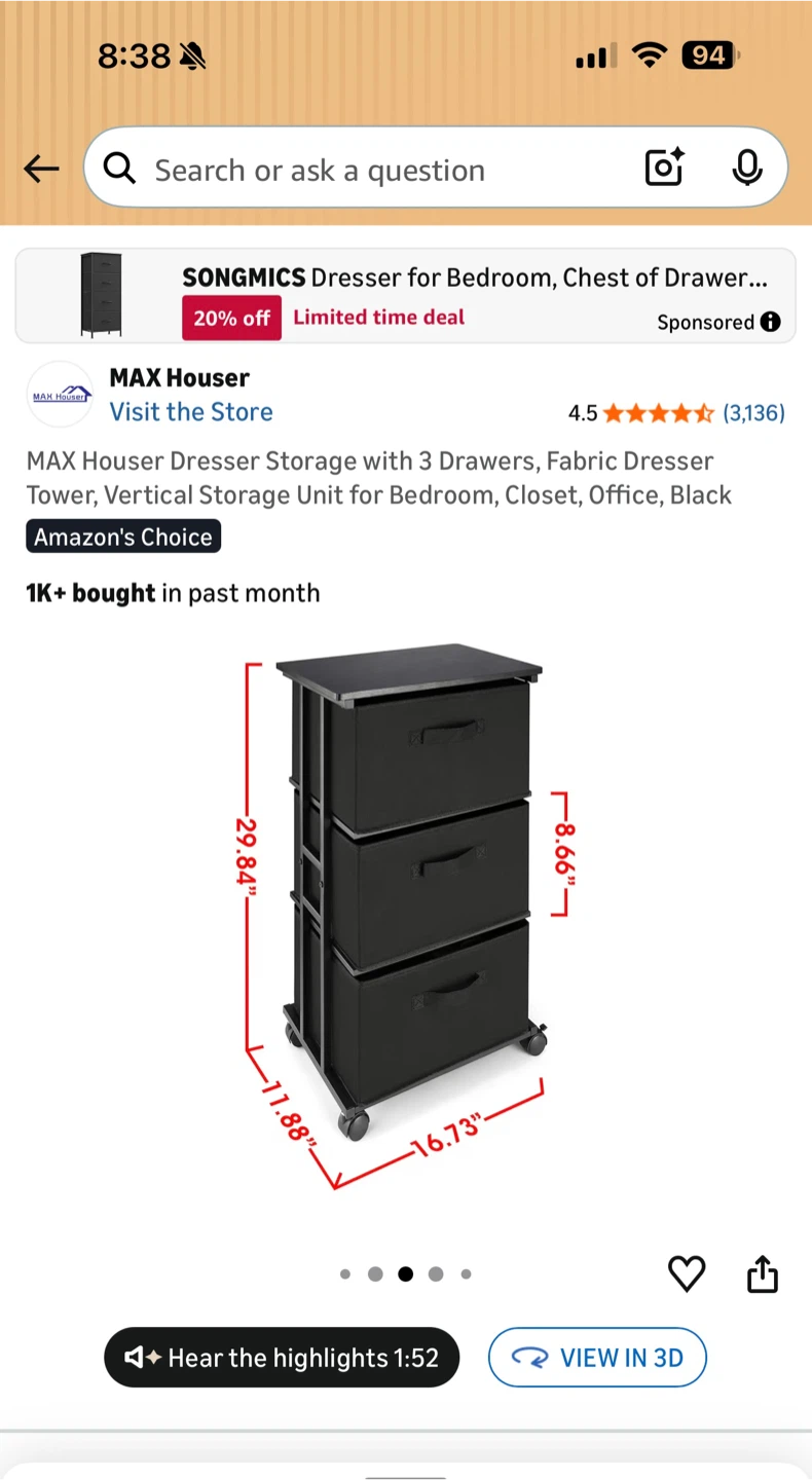 3-Drawer Fabric Storage Unit - photo 3