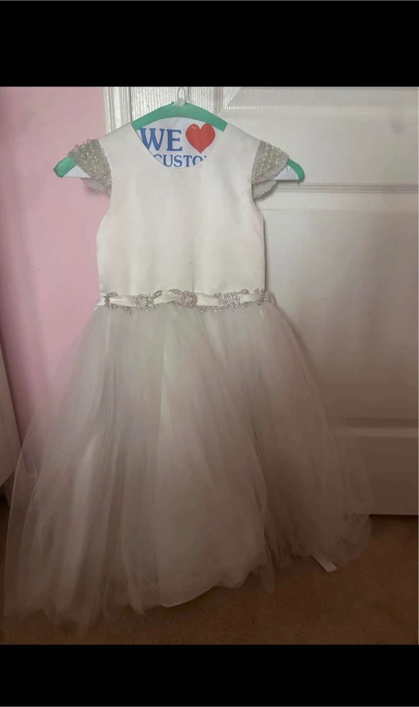White Tulle Flower Girl Dress with Embellishments