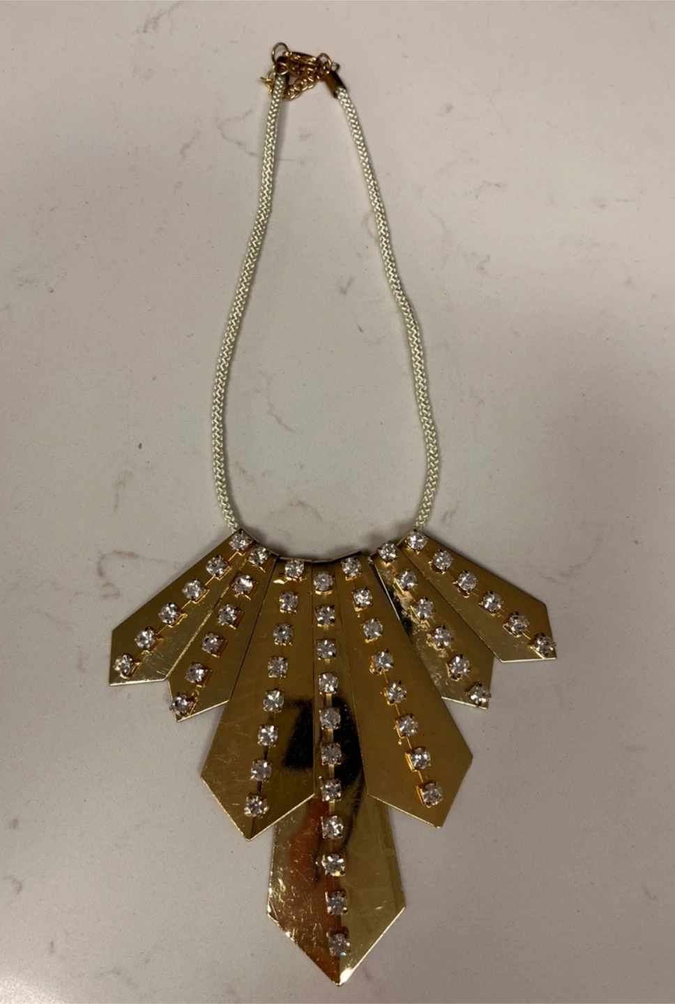 Gold Fan Necklace with Rhinestones NEW