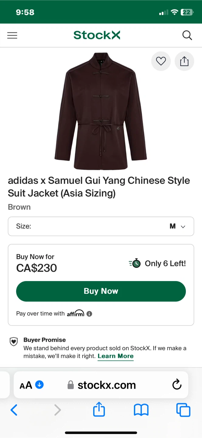Adidas x Samuel Gui Yang Chinese Style Suit Jacket Brown - photo 4