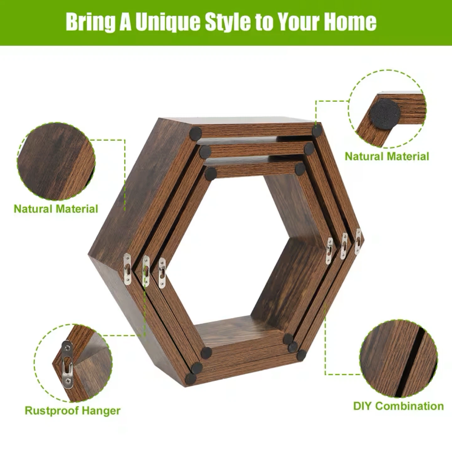 Set of 3 Hexagon Wall Shelves - photo 4
